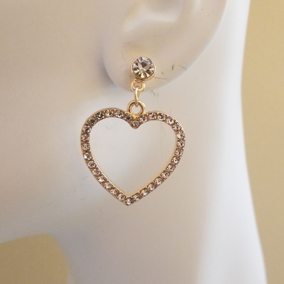 Rhinestone Heart ❤ Dangle Earrings - Picture 2 of 3